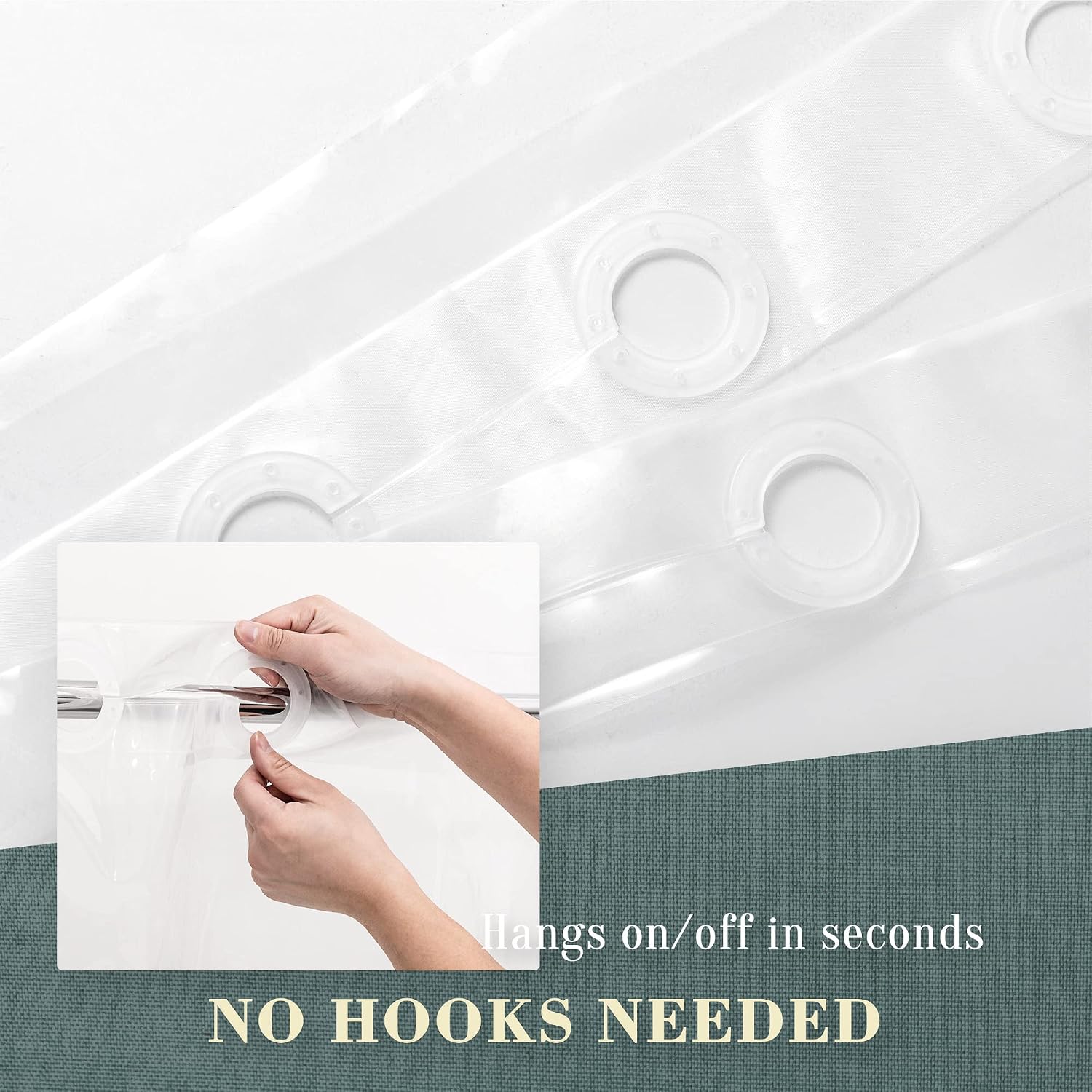 Clear Hookless 8G PEVA Shower Curtain Liner