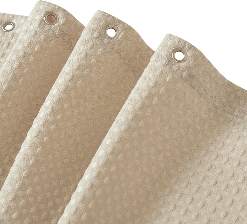 Waffle Weave Beige Fabric Shower Curtain