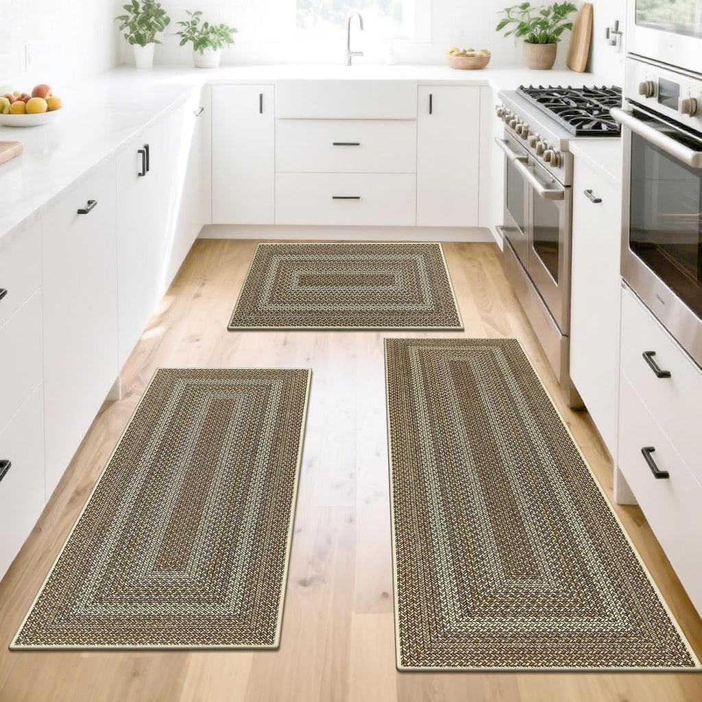 Border Faux Braided Faux Jute Kitchen Rug Set