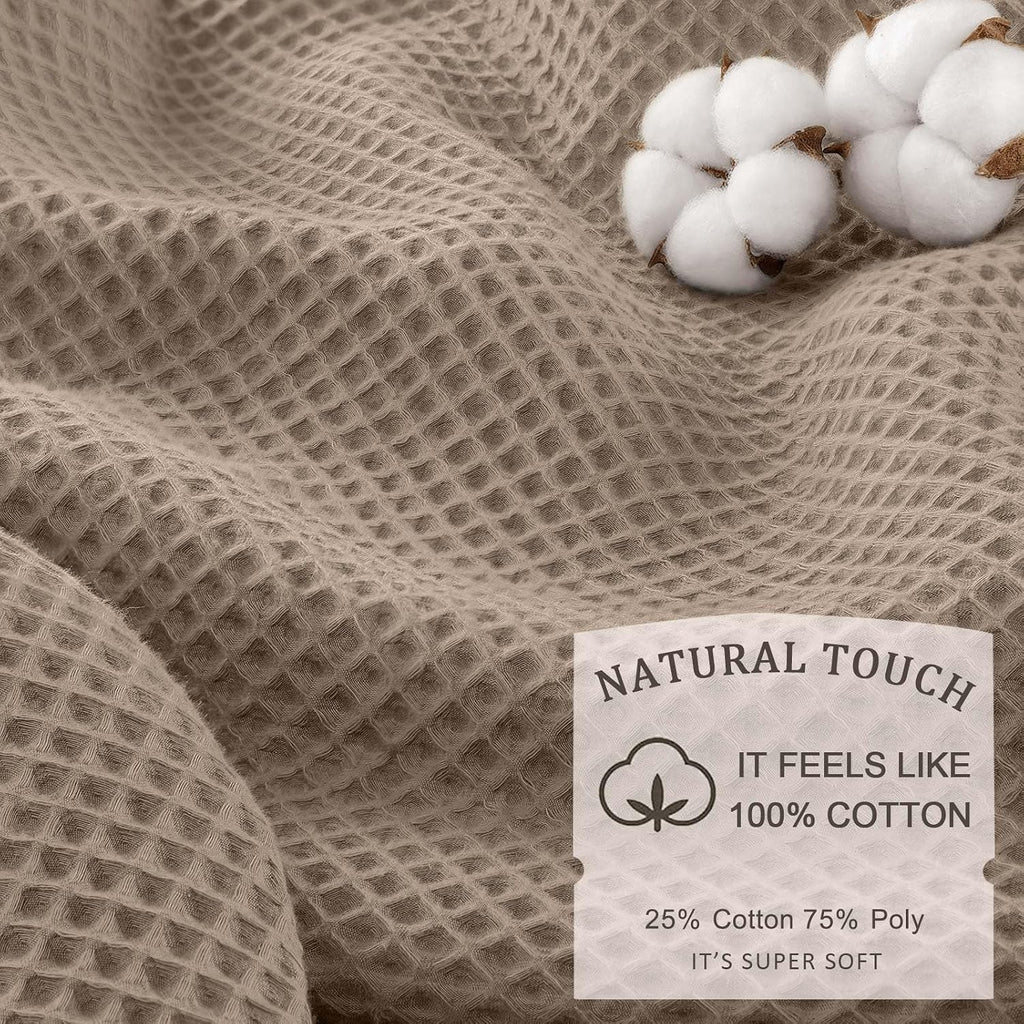 Waffle Weave Beige Fabric Shower Curtain