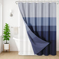 Striped Navy Blue Shower Curtain Set