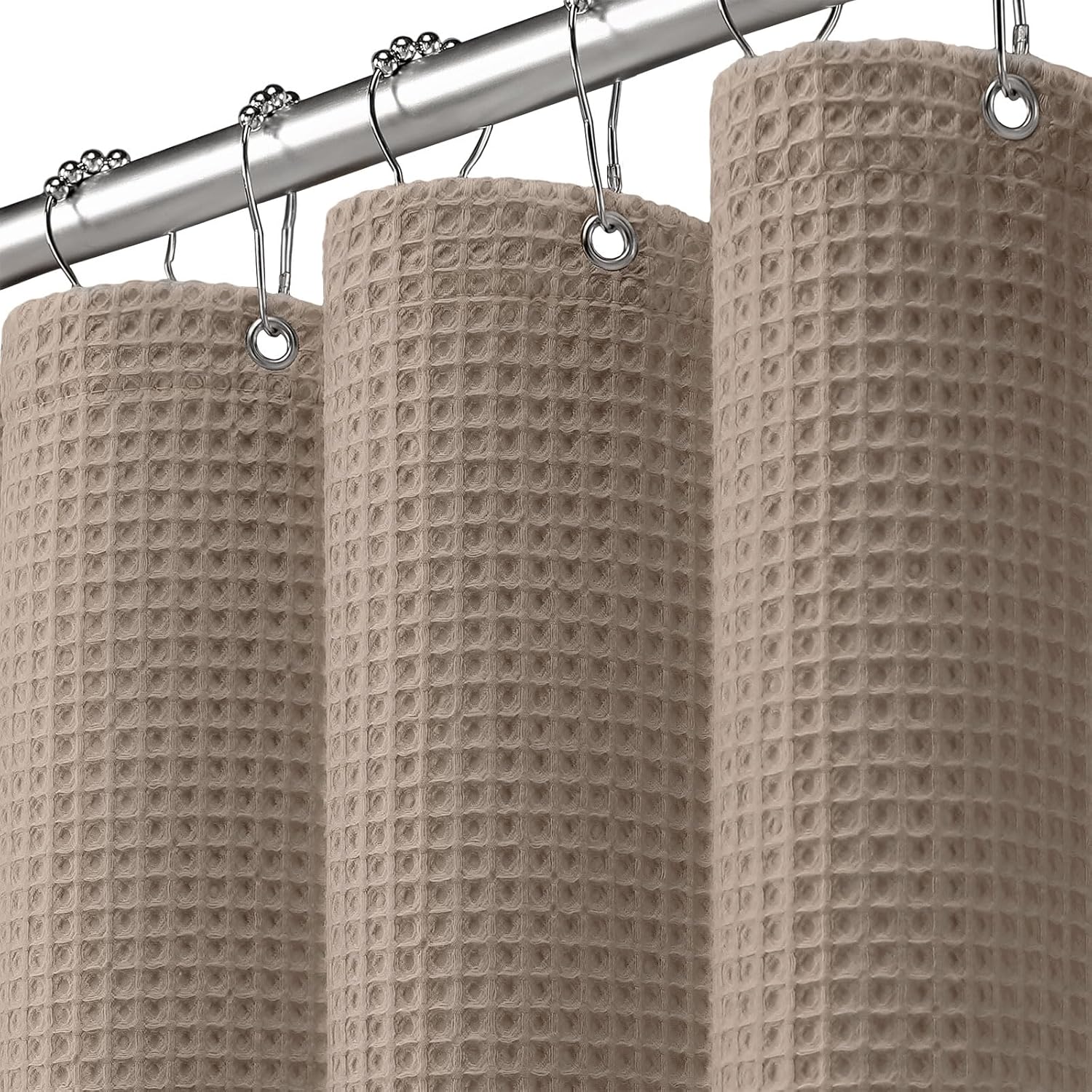 Waffle Weave Beige Fabric Shower Curtain