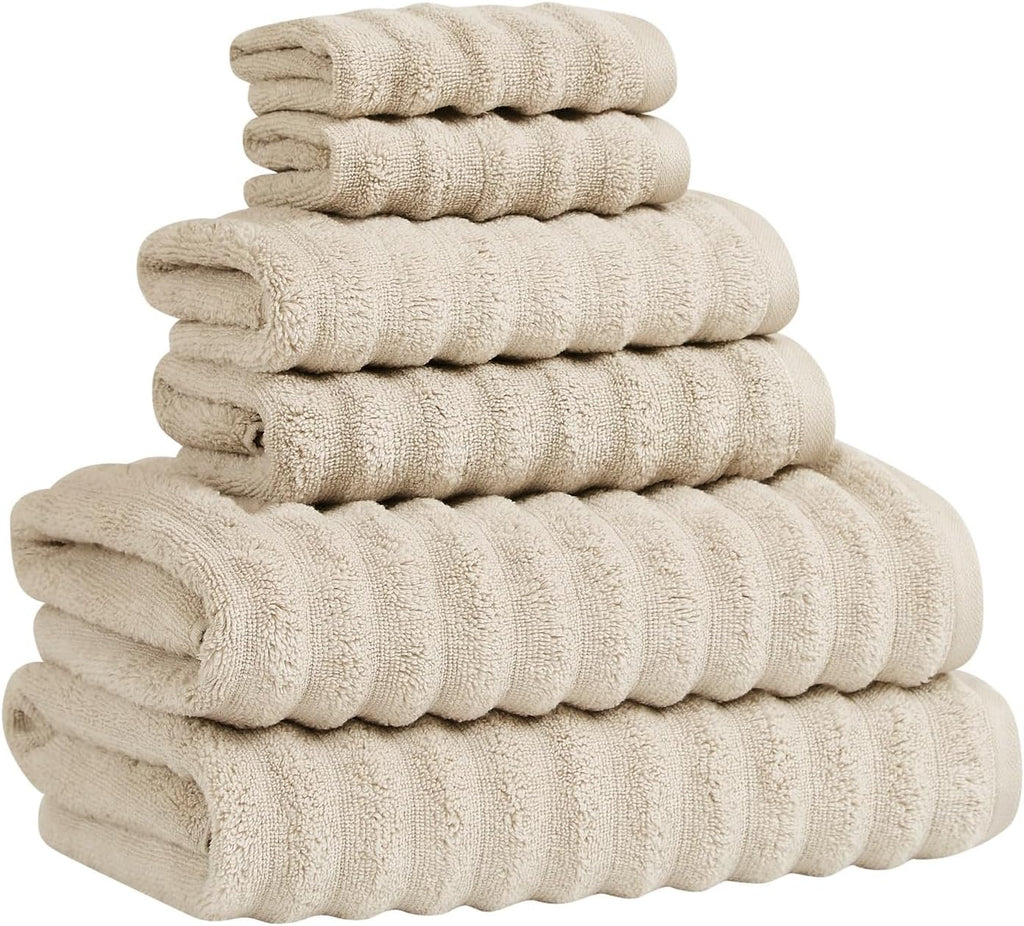 Beige Zero Twist Ribbed Cotton Towel Set