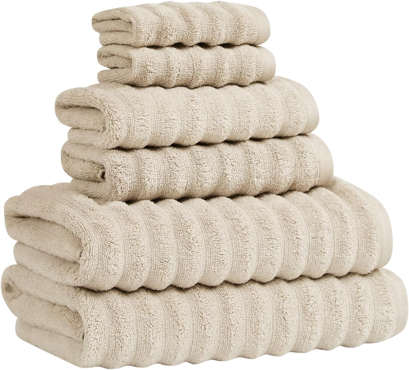 Beige Zero Twist Ribbed Cotton Towel Set
