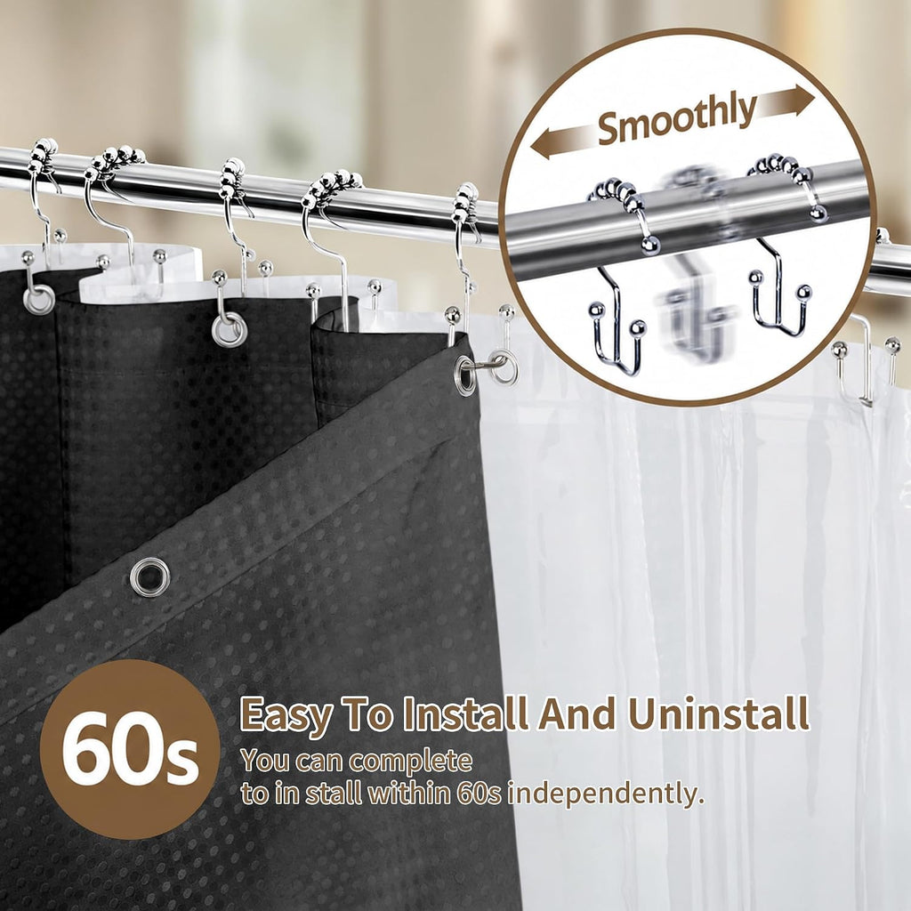 Waffle Black Fabric Shower Curtain Set