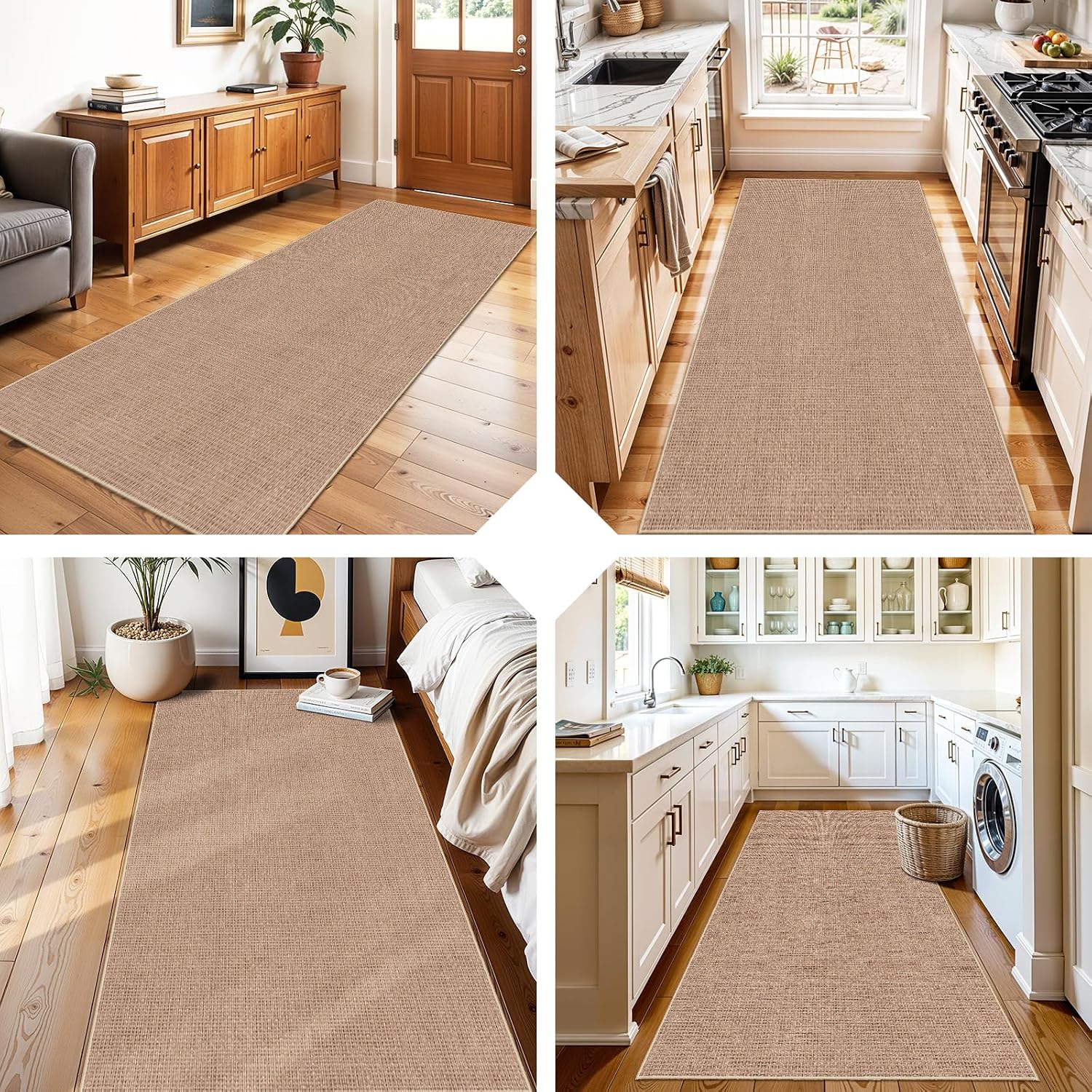 Solid Beige Faux Jute Runner Rug