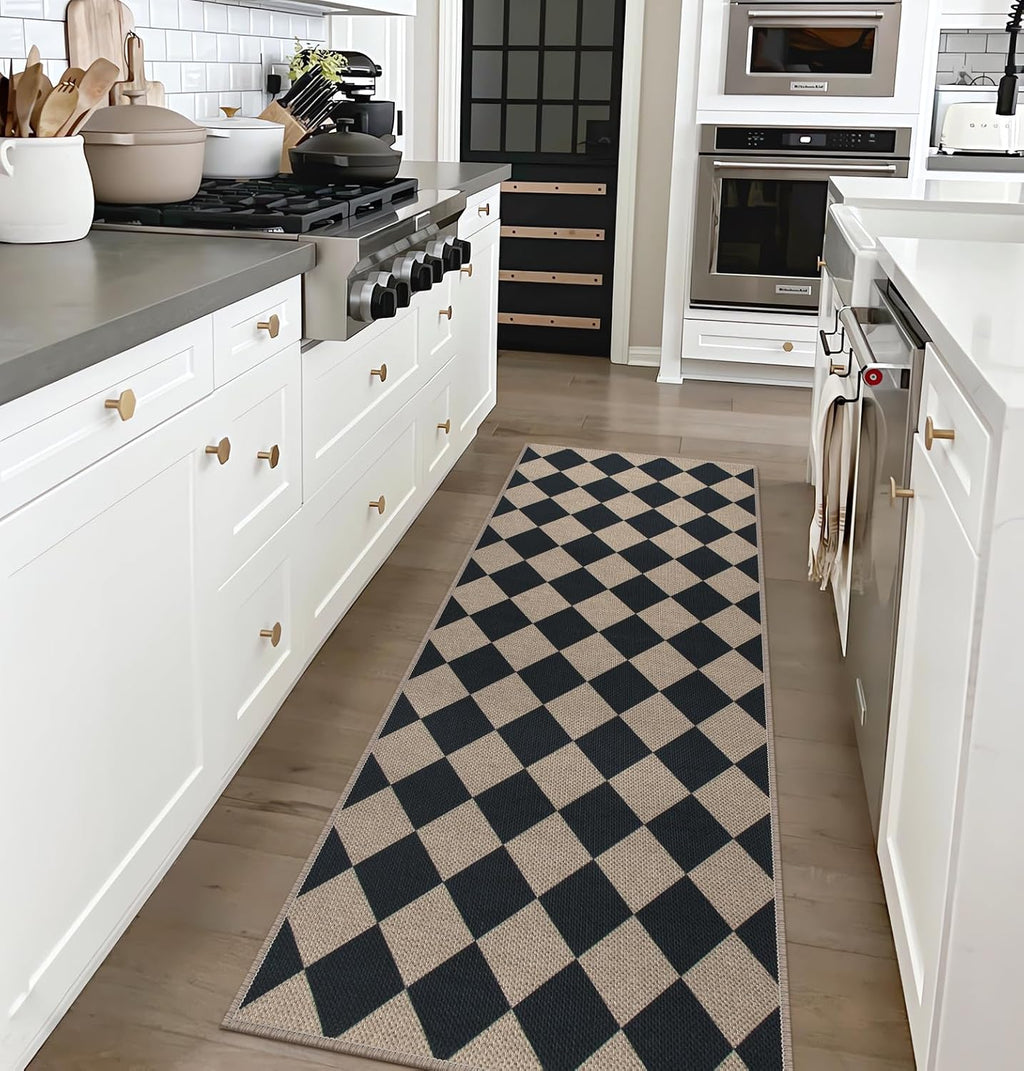 Checkered Black Jute Runner Rug