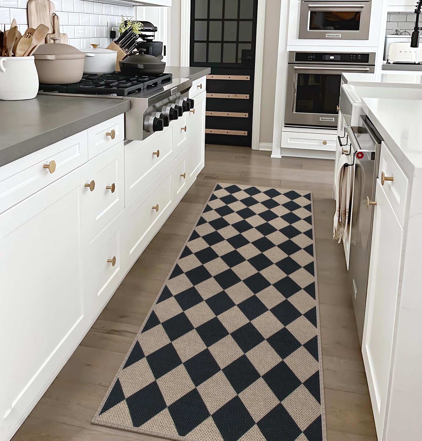 Checkered Black Jute Runner Rug