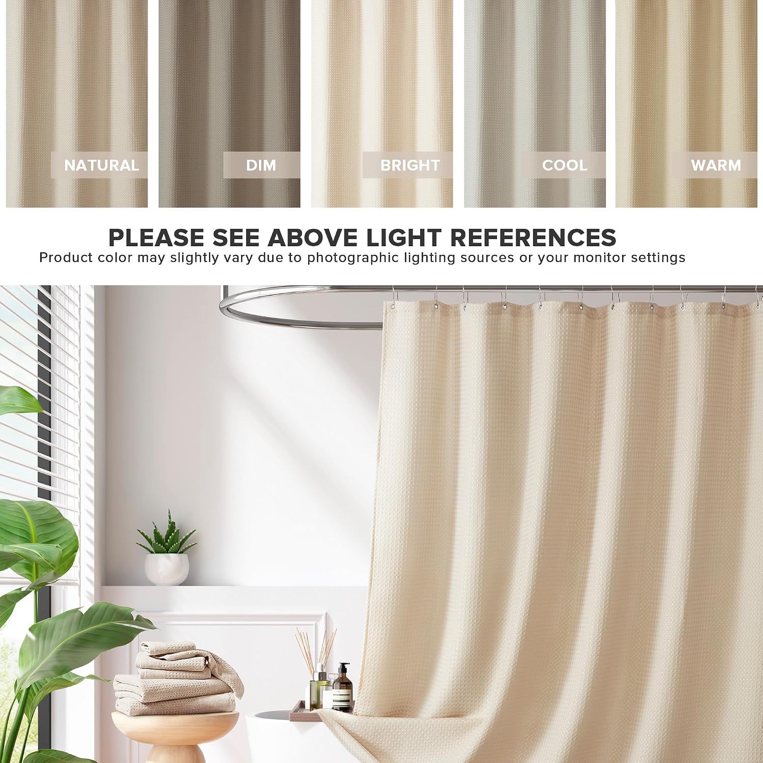 Waffle Weave Beige Fabric Shower Curtain