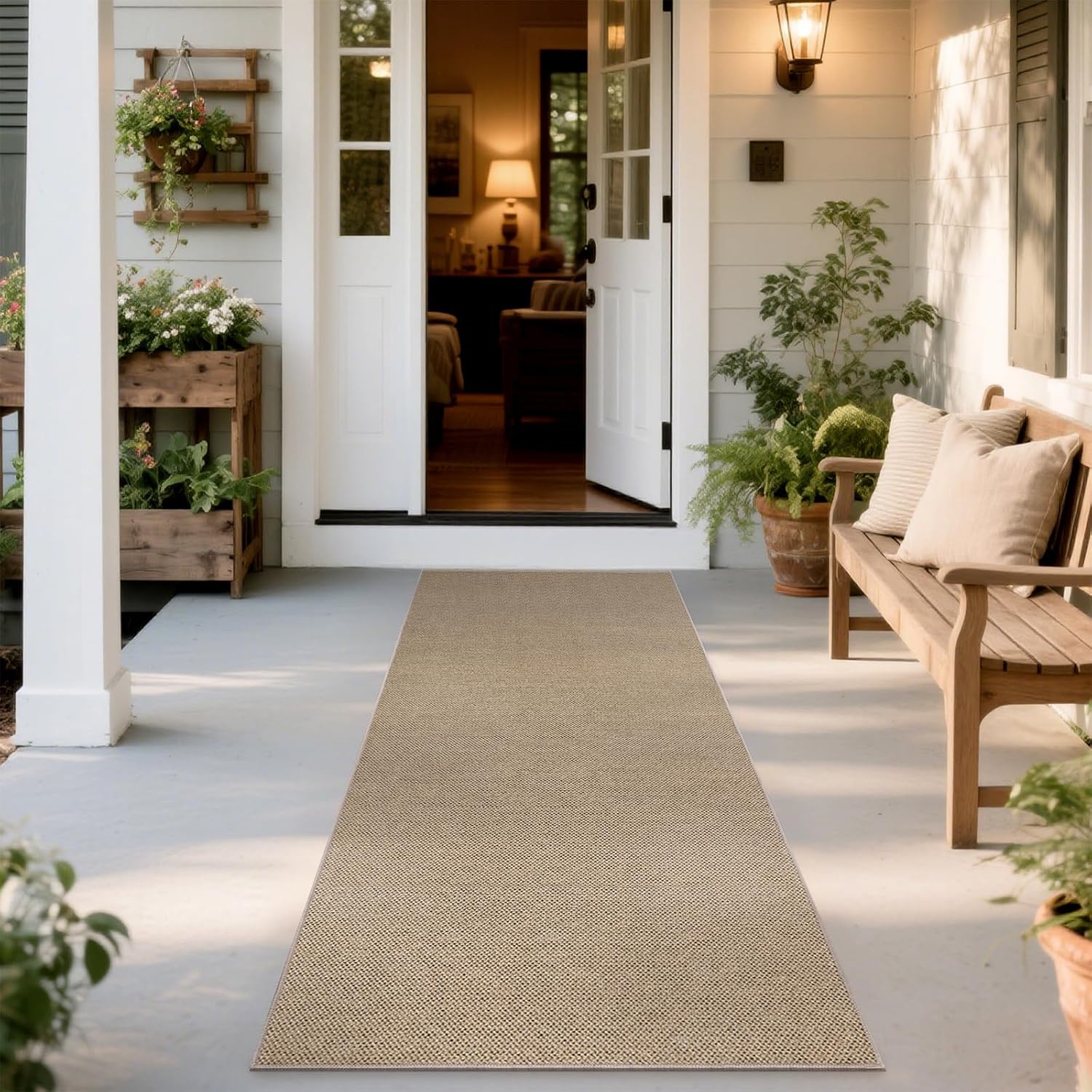Woven Texture Brown Faux Jute Runner Rug