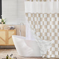 Beige Checkerboard Hookless Shower Curtain Set