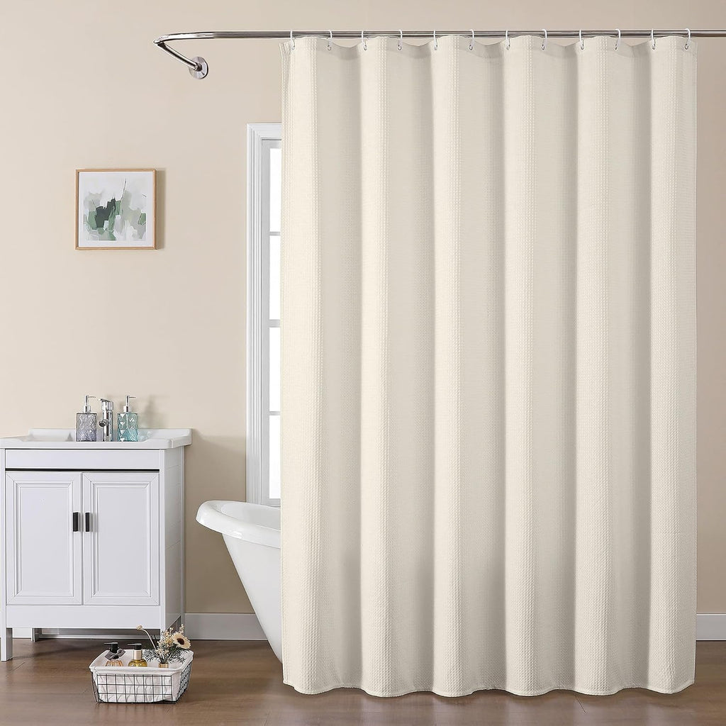 Waffle Weave Cream Extra Long Shower Curtain Set
