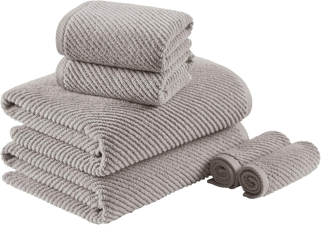 Grey Diagonal Ribbed Zero Twist Cotton Towel Set