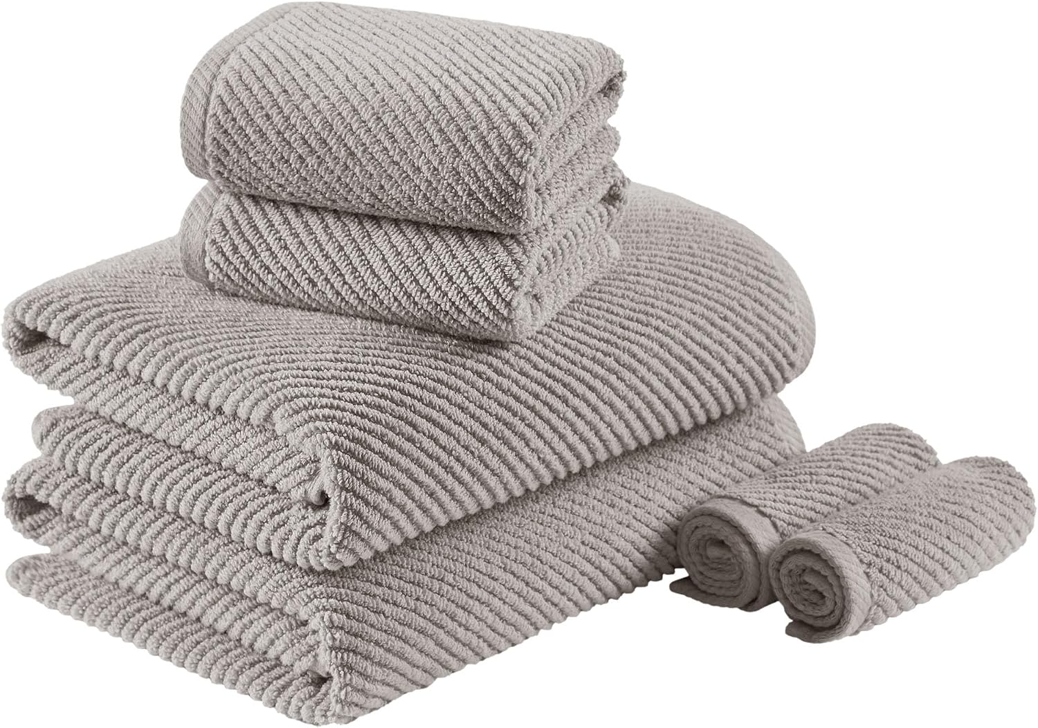 Grey Diagonal Ribbed Zero Twist Cotton Towel Set