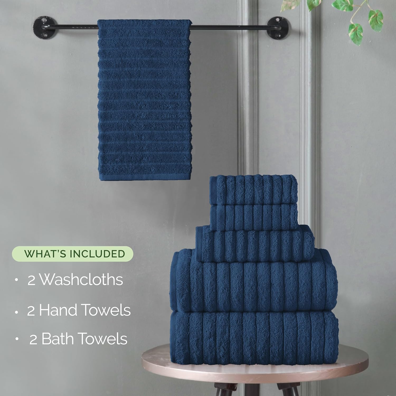 Navy Turkish Cotton Ribbed Towel Set