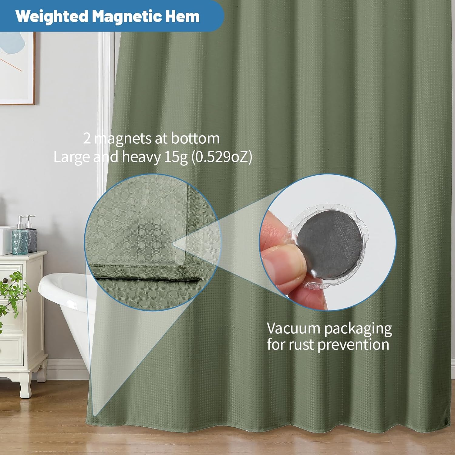 Waffle Weave Sage Green Shower Curtain