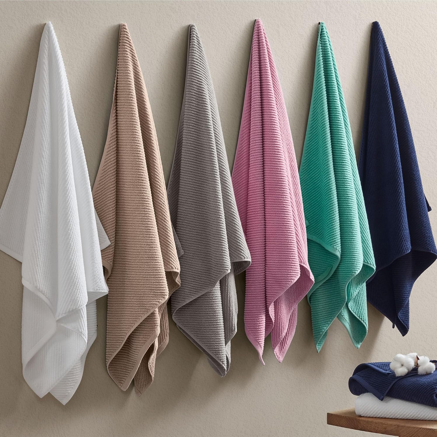 Grey Diagonal Ribbed Zero Twist Cotton Towel Set