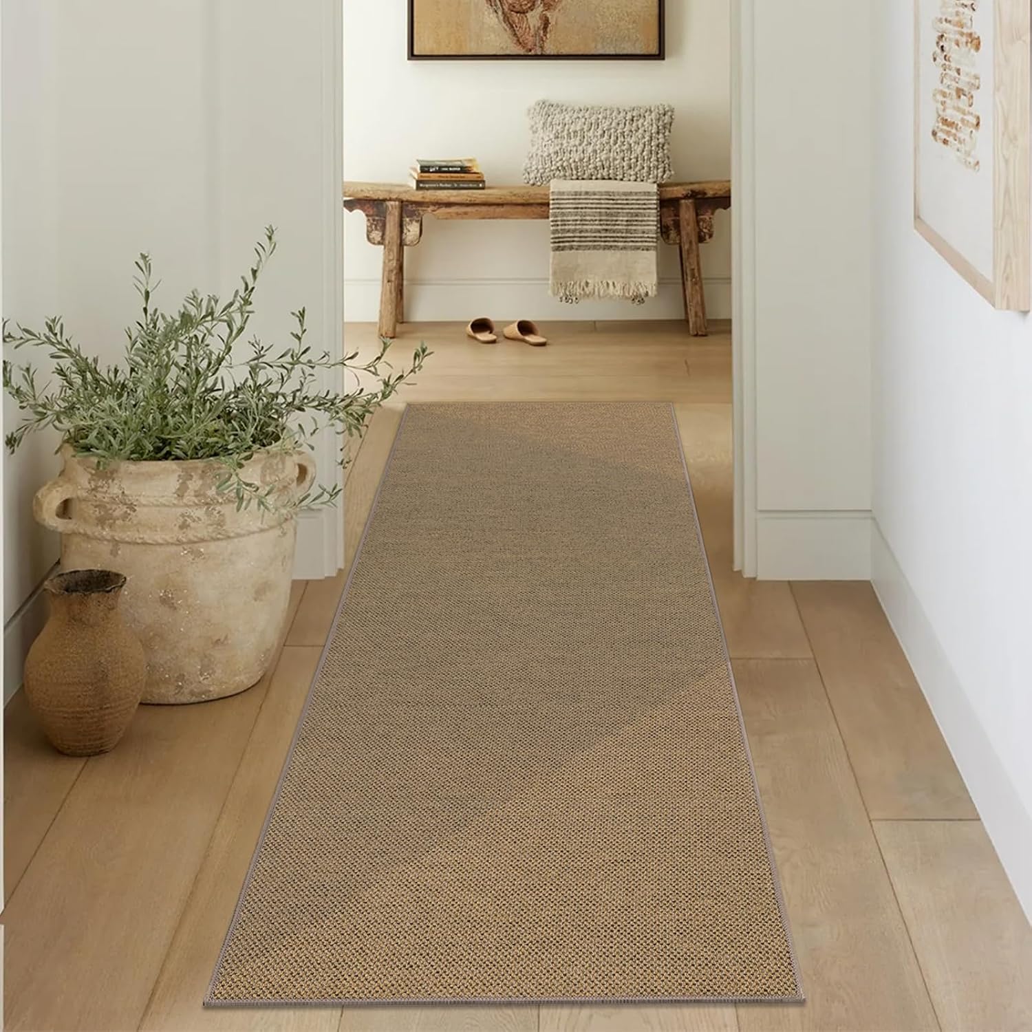 Woven Texture Brown Faux Jute Runner Rug