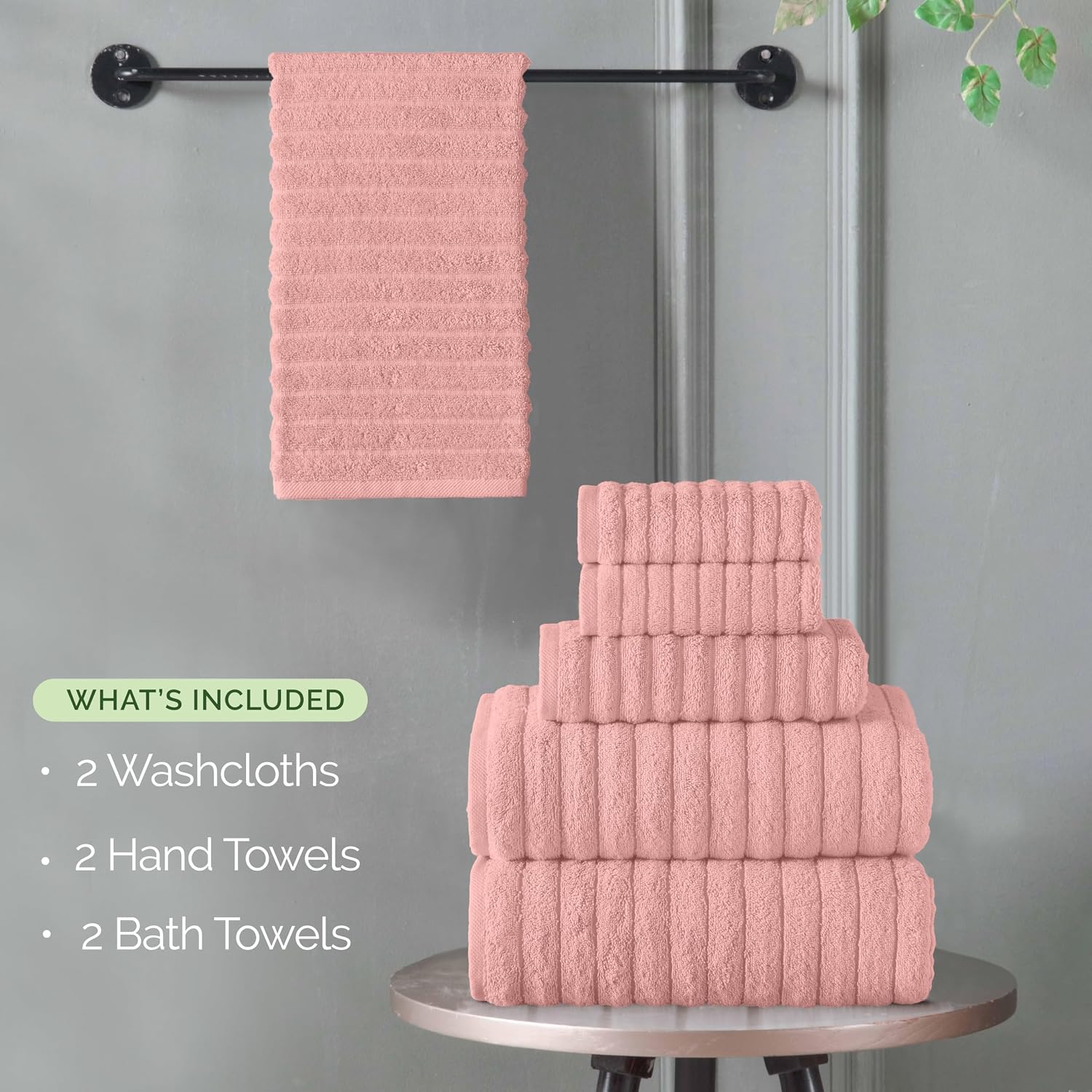Dusty Rose Turkish Cotton Ribbed Towel Set