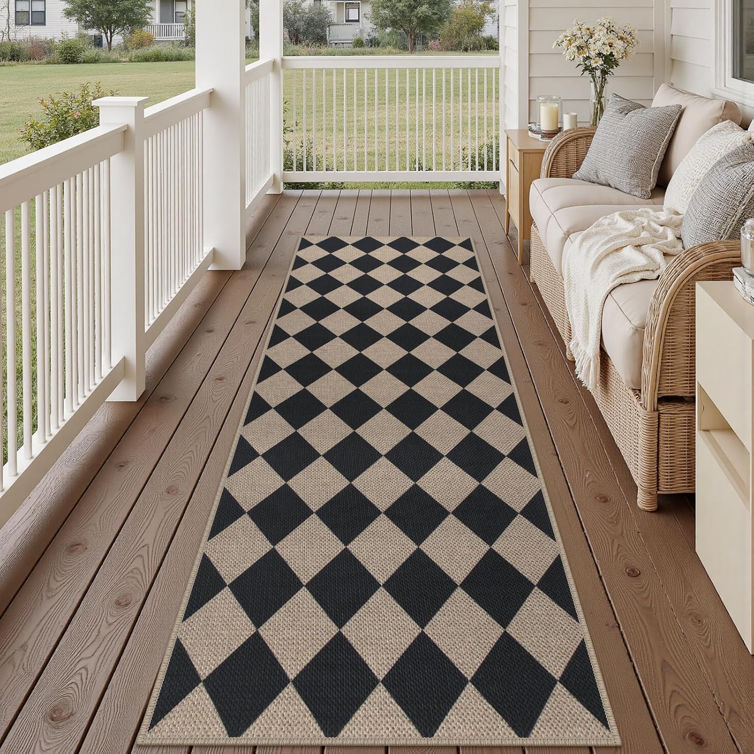 Checkered Black Jute Runner Rug