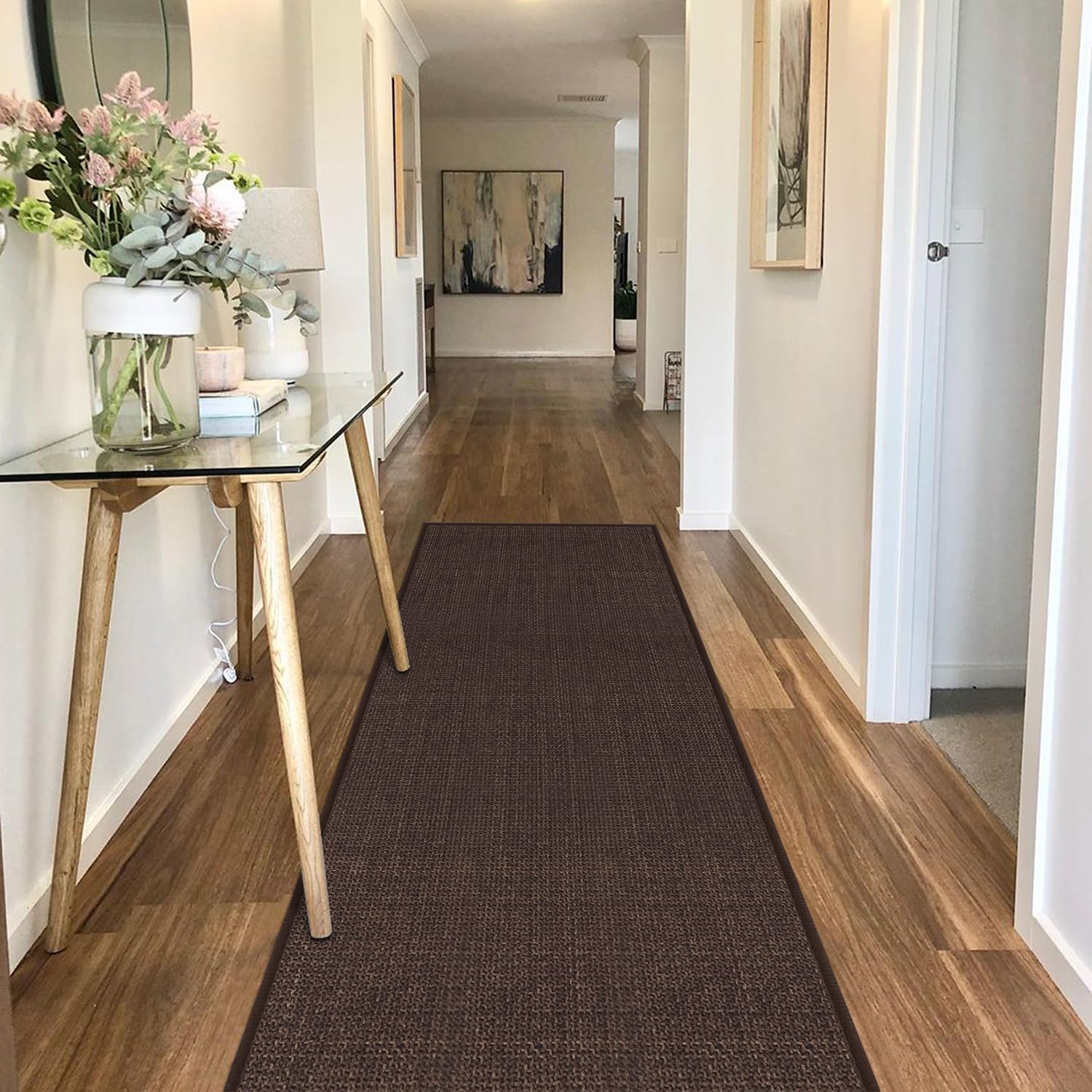 Deep Brown Jute Kitchen Runner Rug