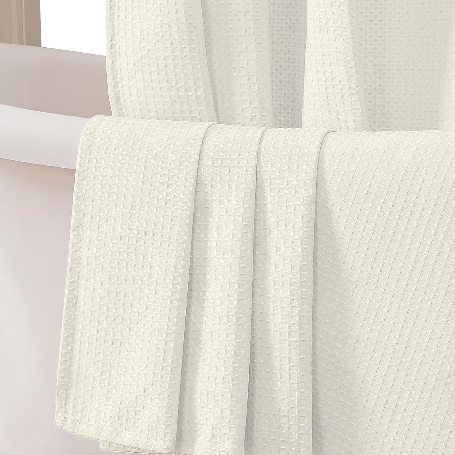 Waffle Weave Cream Extra Long Shower Curtain Set