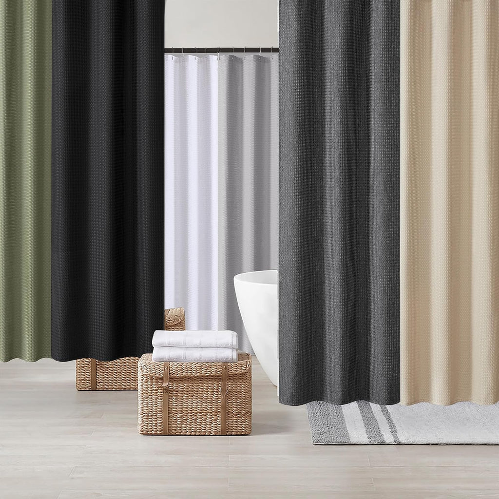 Waffle Weave Beige Fabric Shower Curtain