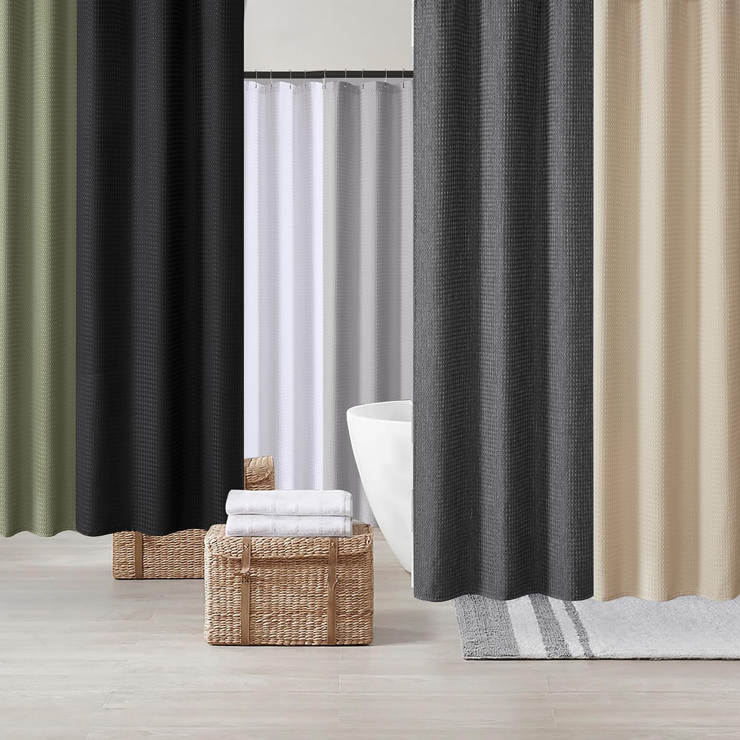 Waffle Weave Beige Fabric Shower Curtain