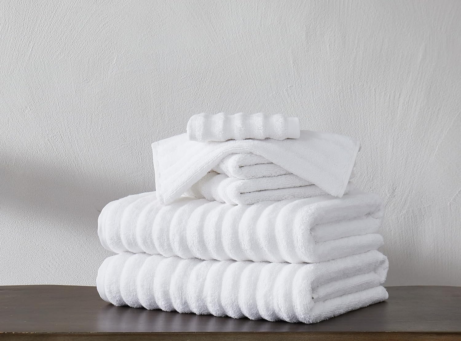 White Ribbed Cotton Towel Set