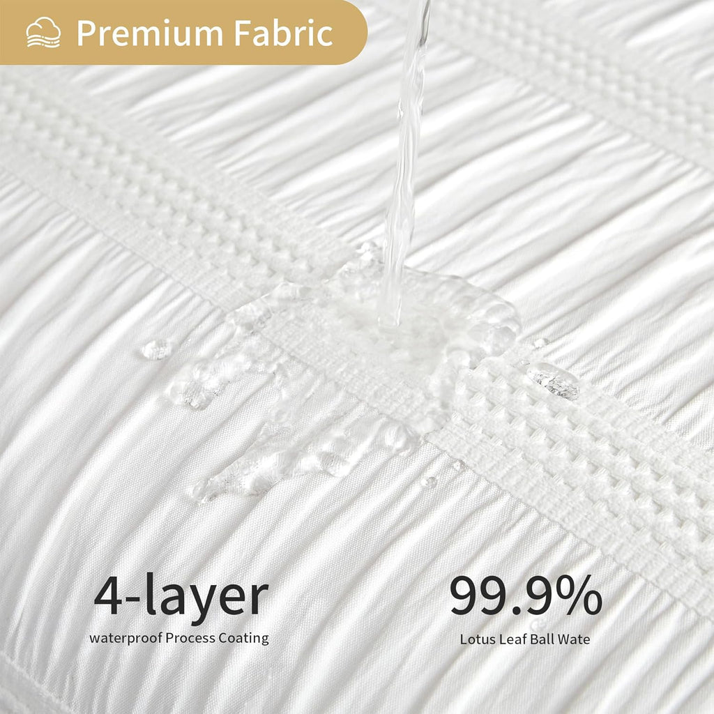 Striped Waffle White Fabric Shower Curtain
