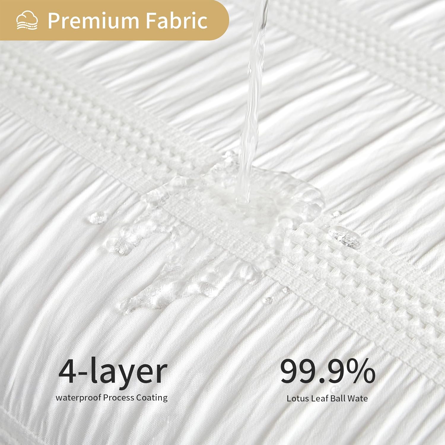 Striped Waffle White Fabric Shower Curtain