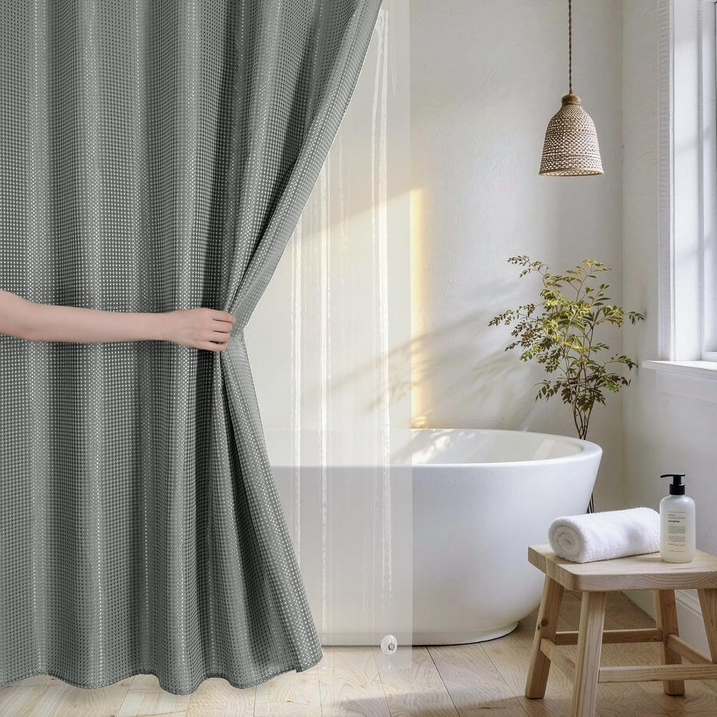 Waffle Grey Fabric Shower Curtain Set