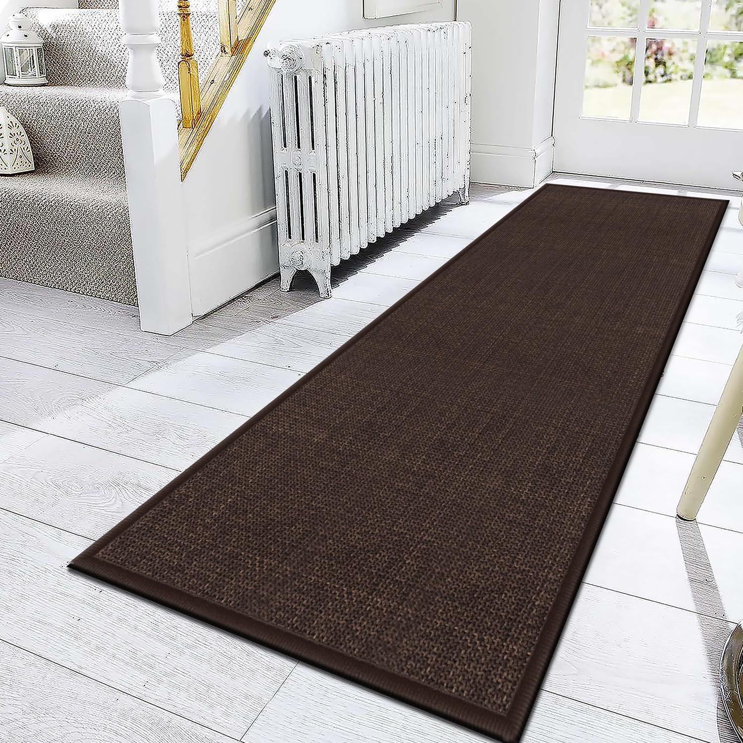 Deep Brown Jute Kitchen Runner Rug