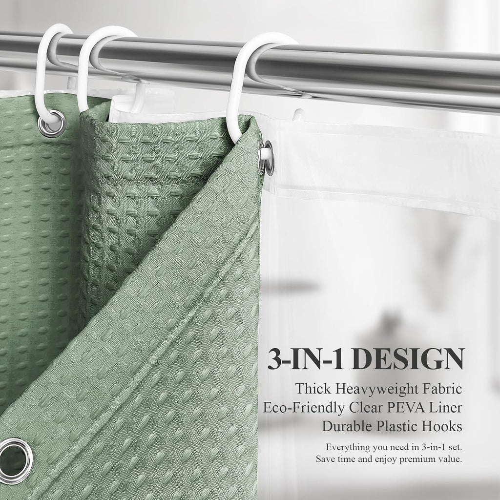 Waffle Sage Green Shower Curtain Set