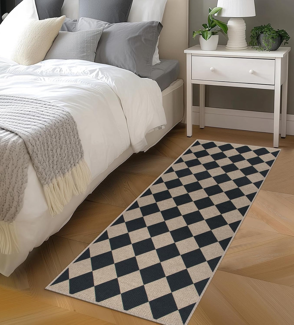 Checkered Black Jute Runner Rug