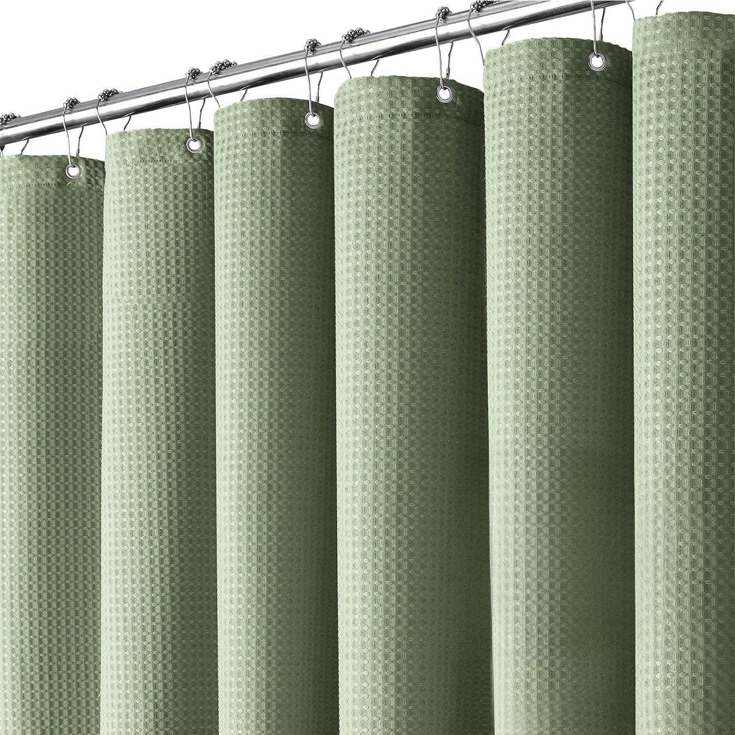Waffle Weave Sage Green Shower Curtain Set