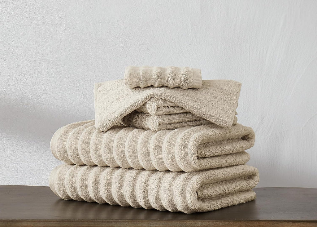 Beige Zero Twist Ribbed Cotton Towel Set