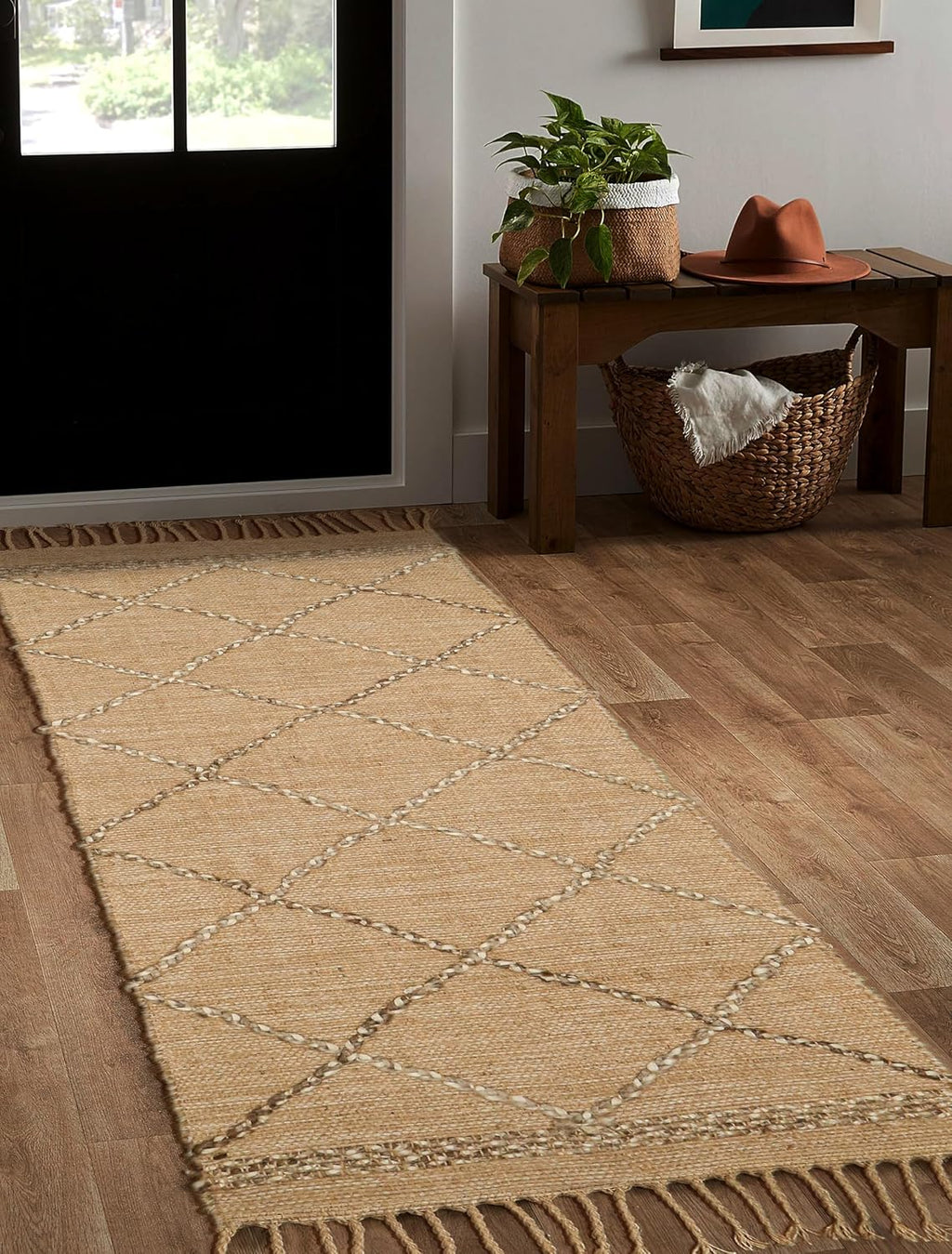 Geometric Trellis Jute Runner Rug