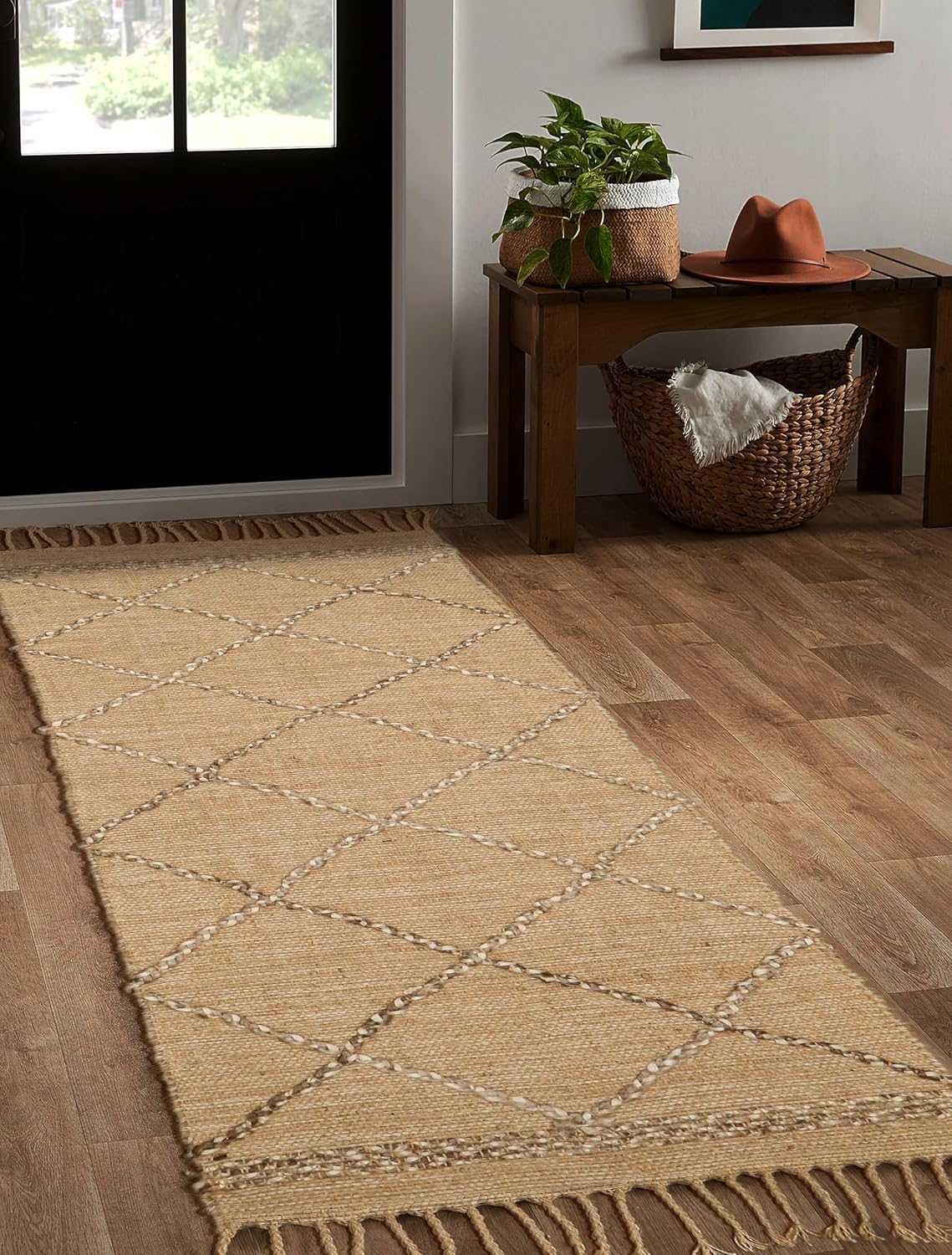 Geometric Trellis Jute Runner Rug