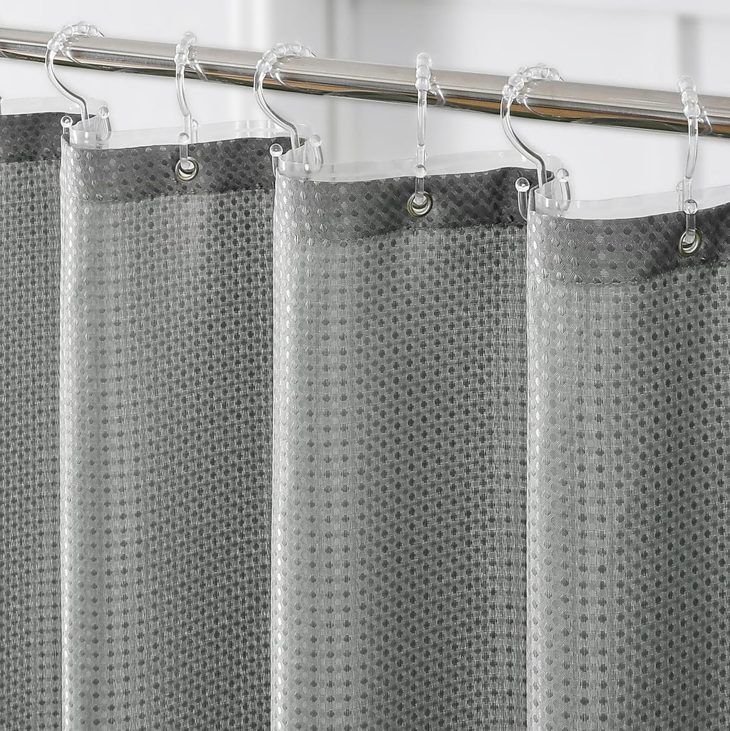 Waffle Grey Fabric Shower Curtain Set