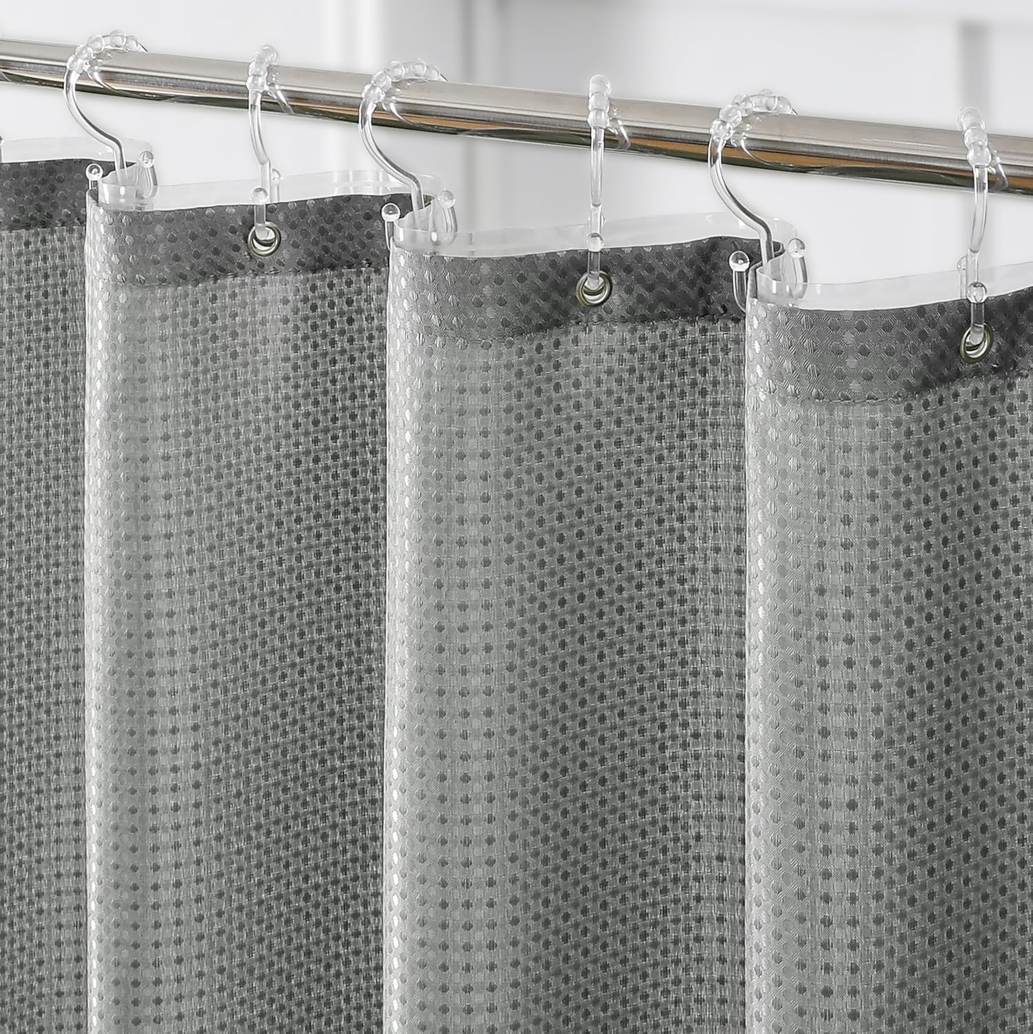 Waffle Grey Fabric Shower Curtain Set