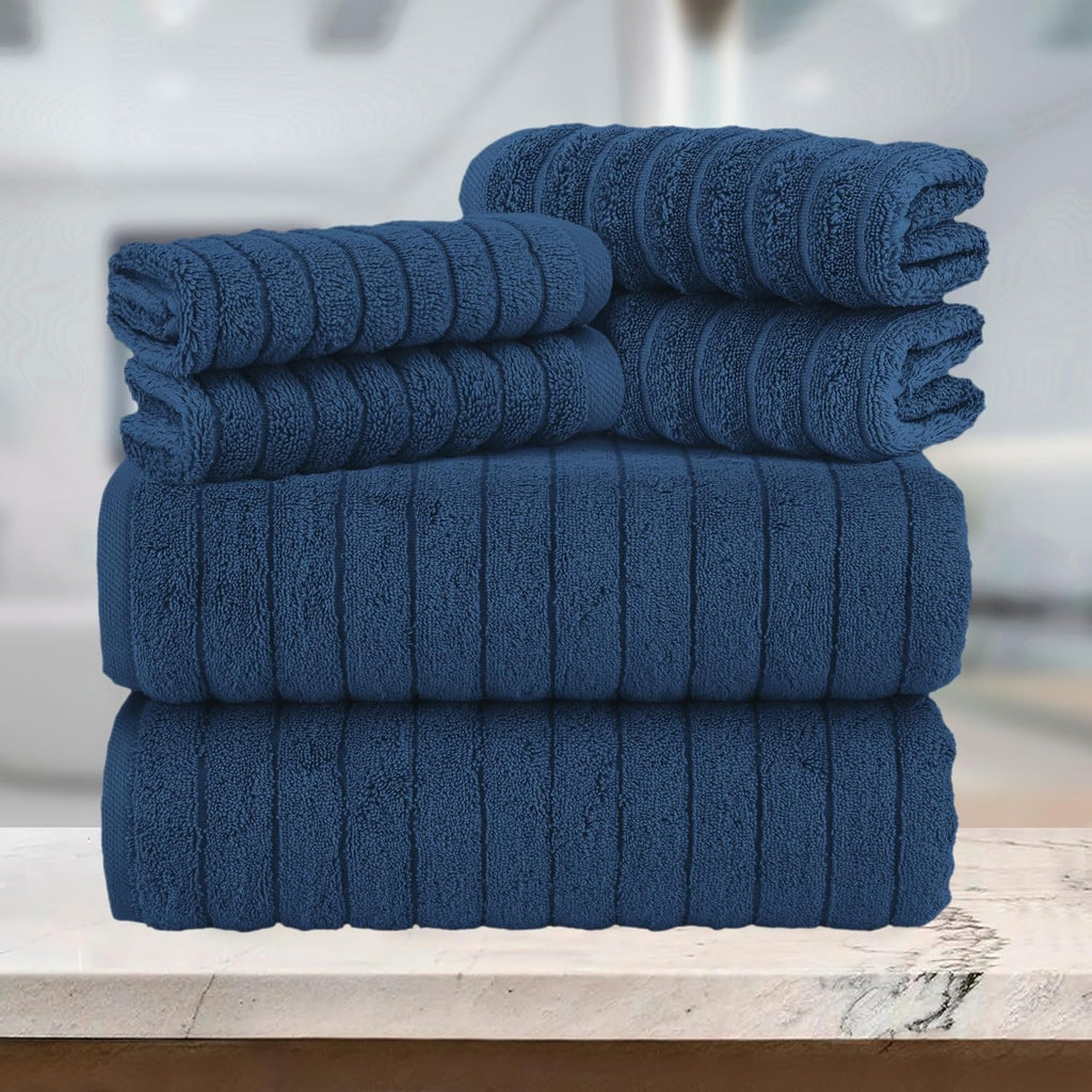 Navy Turkish Cotton Ribbed Towel Set