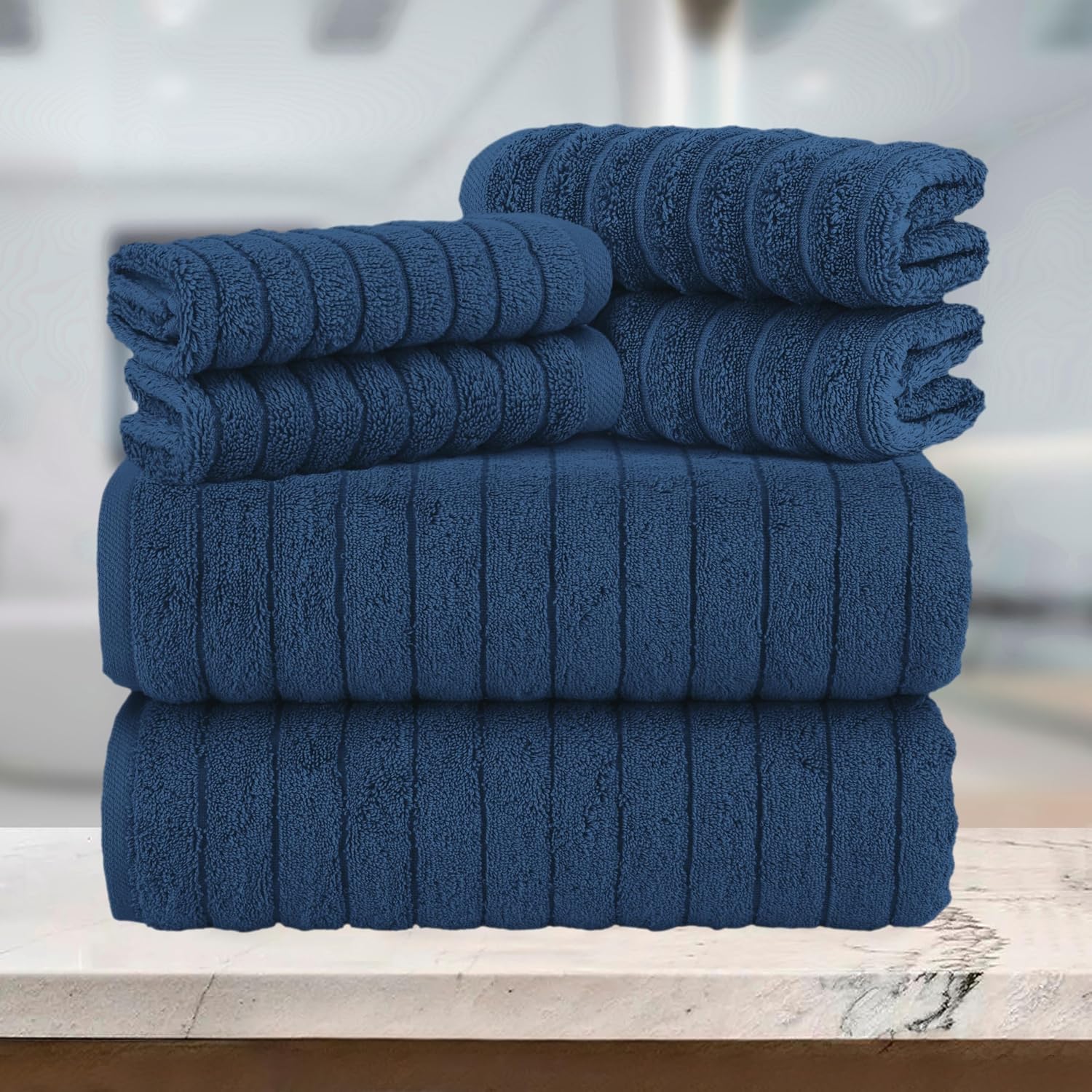 Navy Turkish Cotton Ribbed Towel Set