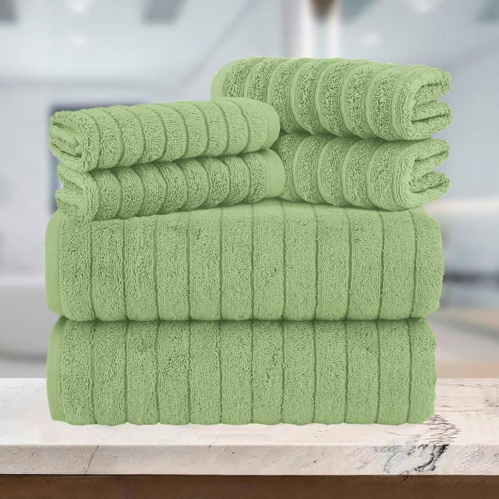 Sage Turkish Cotton Ribbed Towel Set