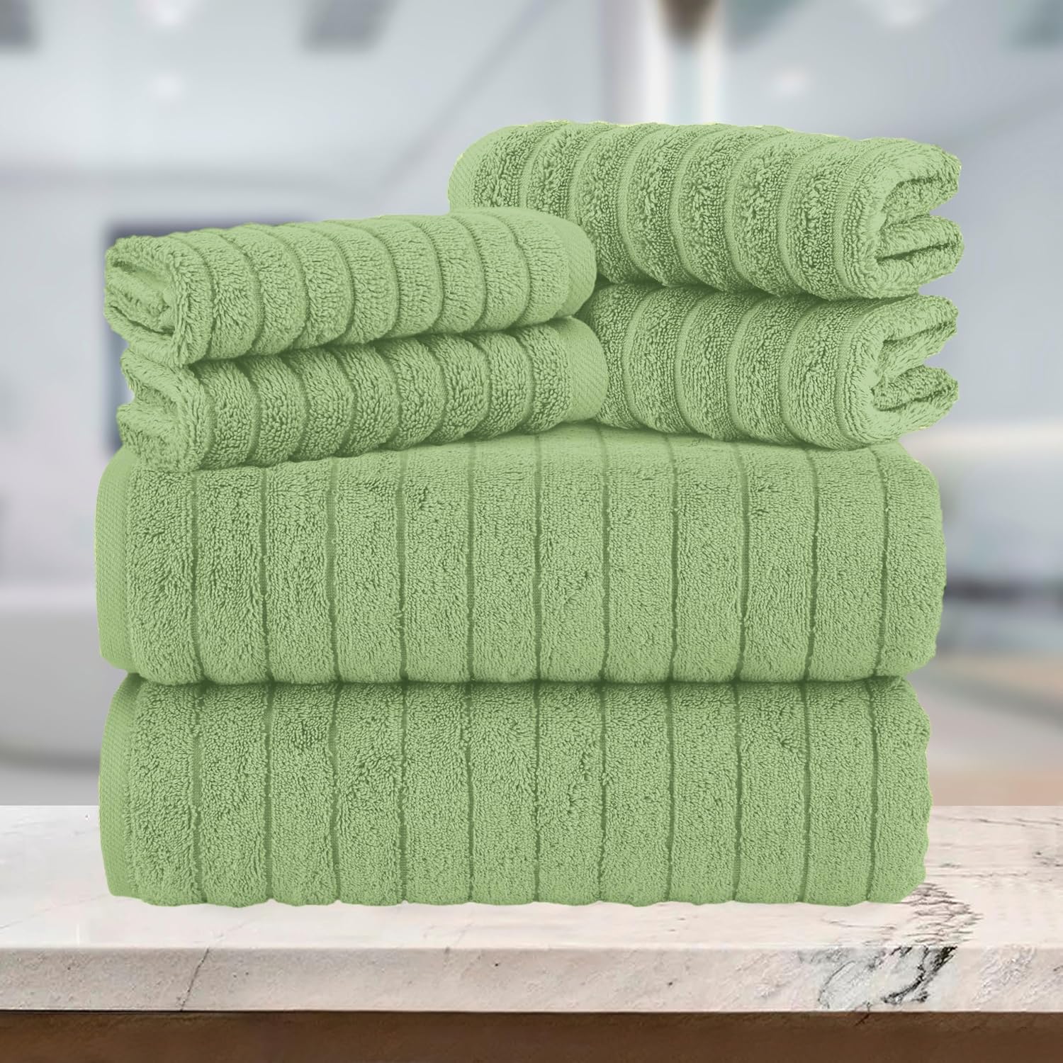 Sage Turkish Cotton Ribbed Towel Set