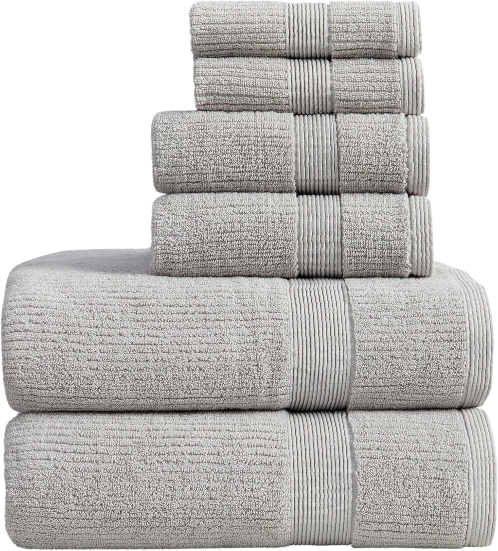 Grey Ribbed Cotton Bath Towel Set
