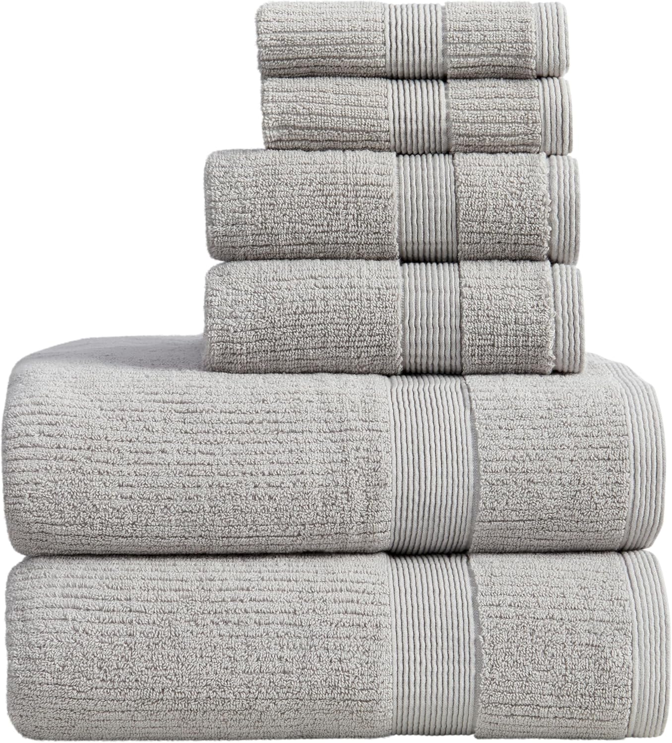 Grey Ribbed Cotton Bath Towel Set