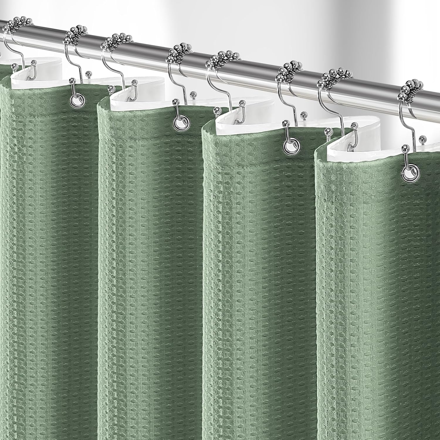 Waffle Sage Green Shower Curtain Set