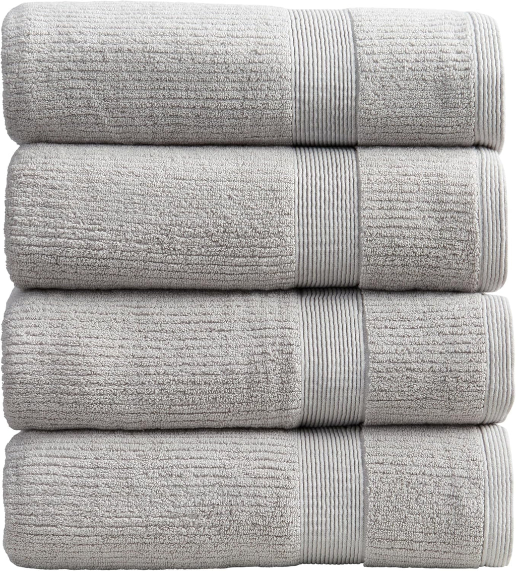 Grey Ribbed Cotton Bath Towel Set
