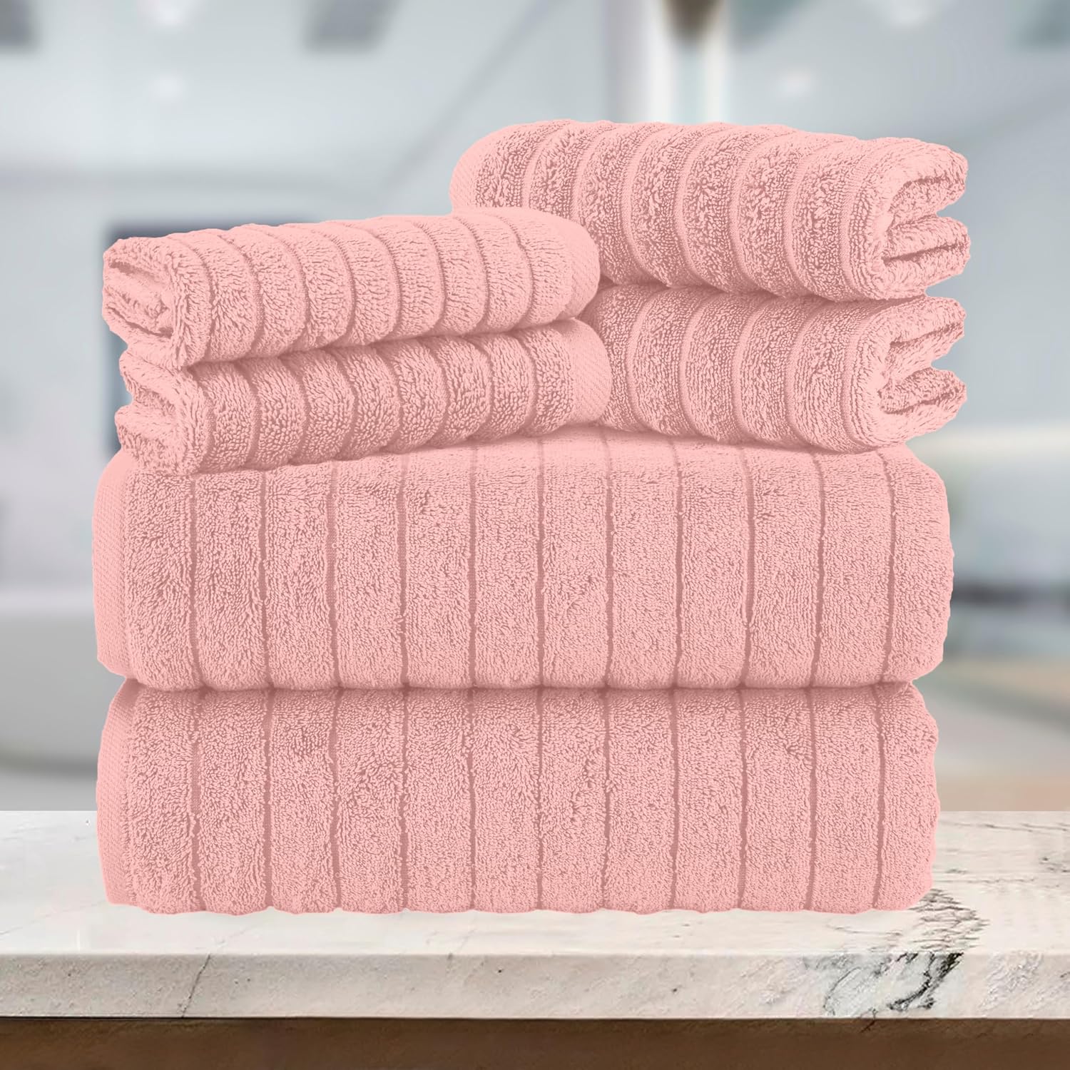 Dusty Rose Turkish Cotton Ribbed Towel Set